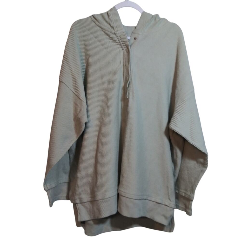 Aerie Oversized Sage Green Ribbed Hooded Pullover Casual Sweatshirt Size XL